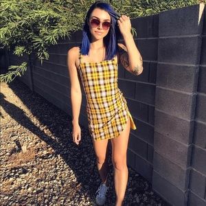 Ellie Mini Yellow Plaid Revolve Dress